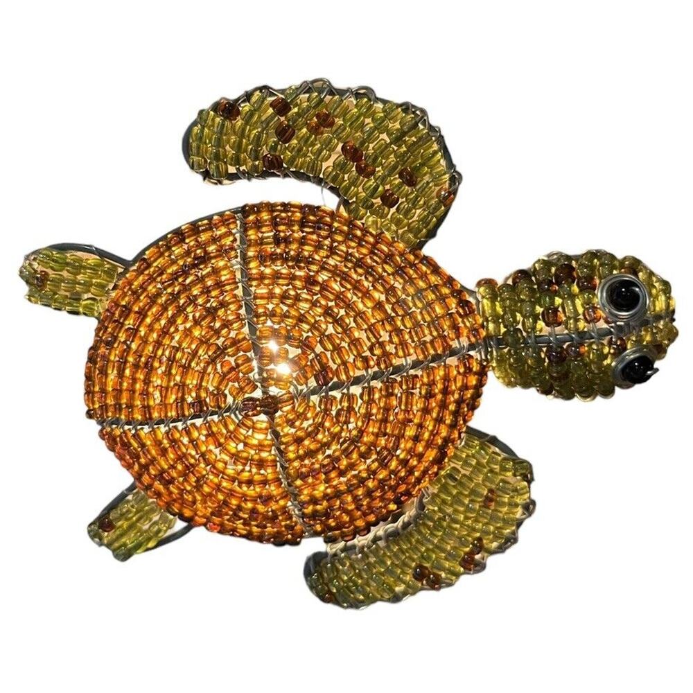 Beaded Sea Turtle Electric 7 Watt Night Light Tested & Works 5” Green & Brown